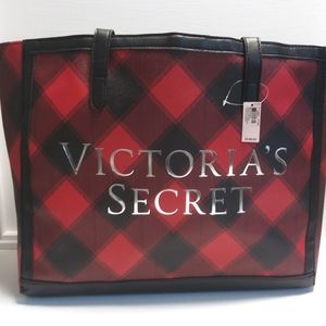 NWT Victoria's Secret Red & Black Tartan Tote Bag
